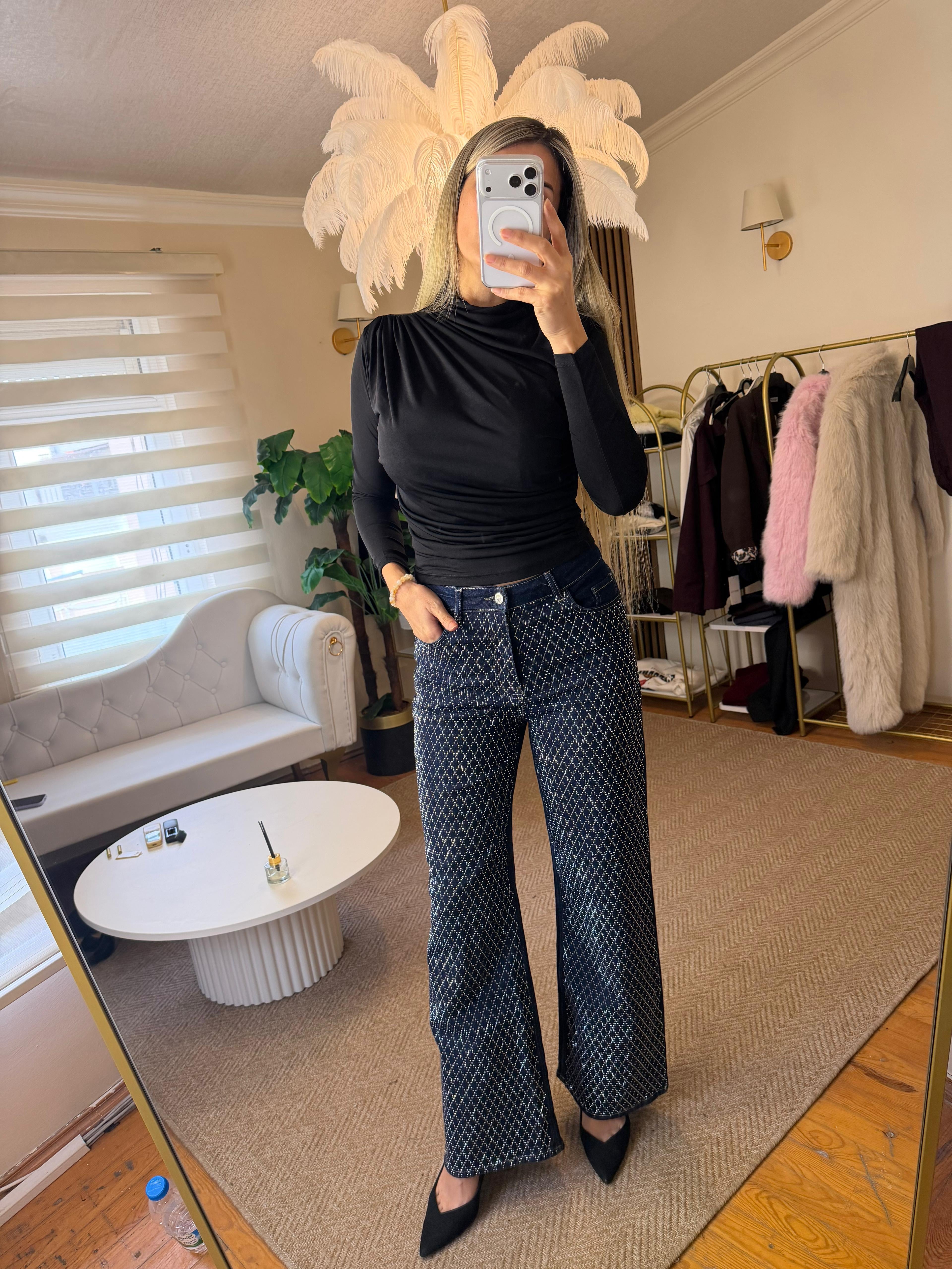 Taşlı jean pantolon