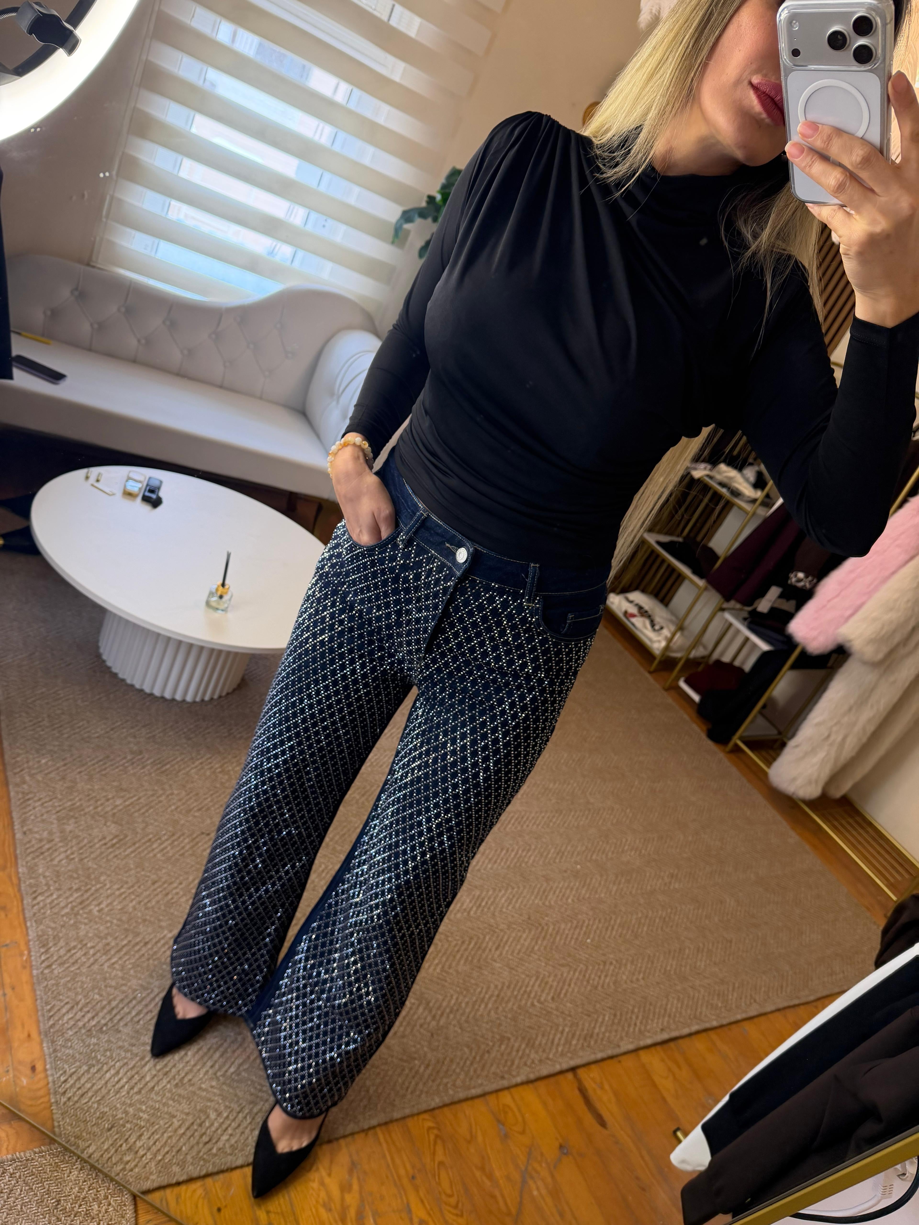 Taşlı jean pantolon