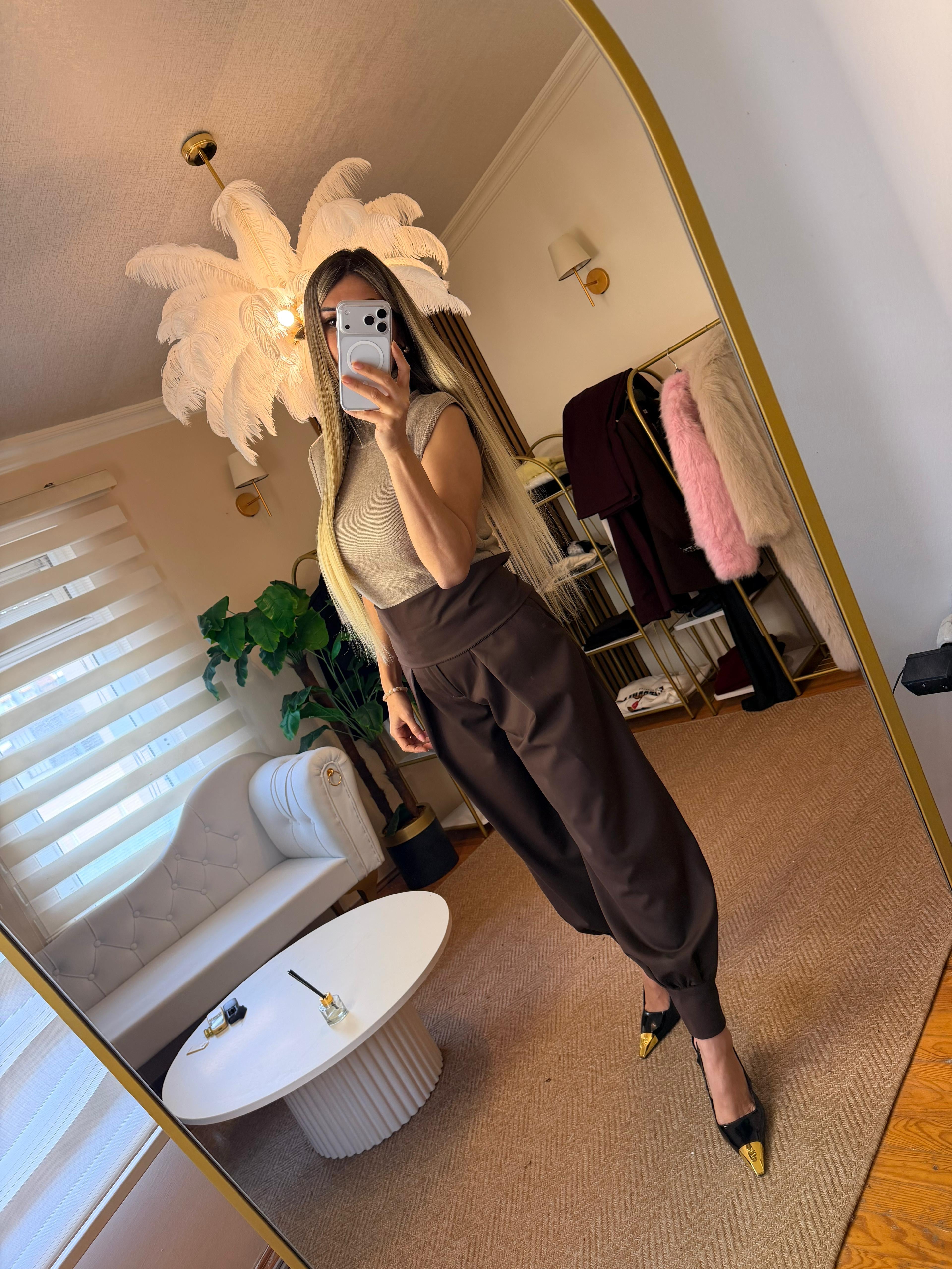 Belden kemer detaylı şalvar pantolon