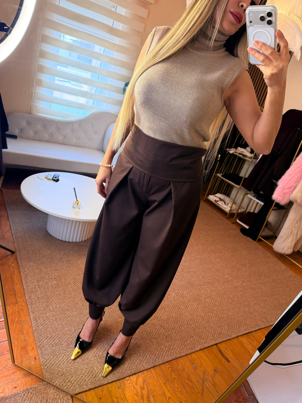 Belden kemer detaylı şalvar pantolon