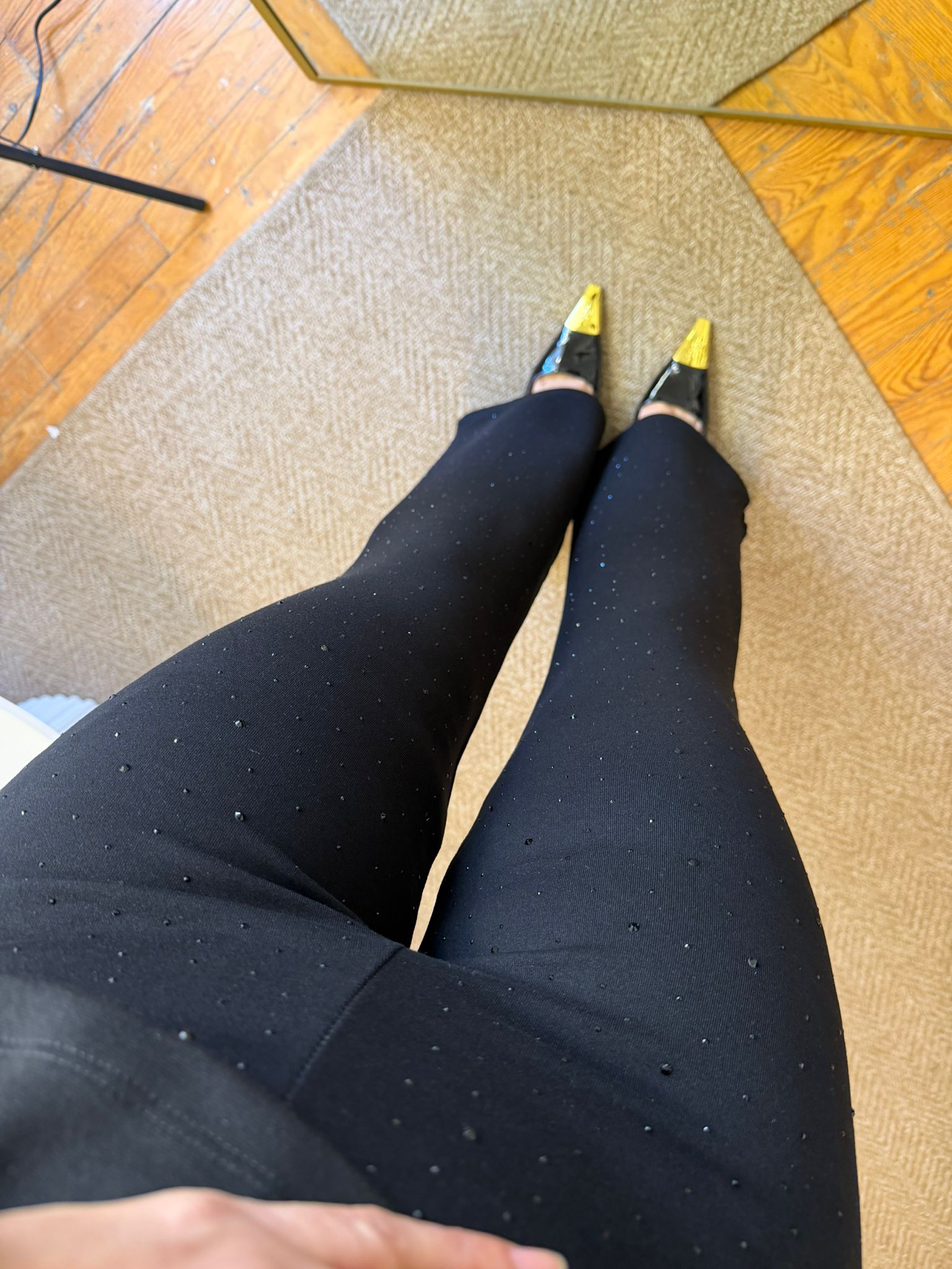 Taşlı Çelik Kumaş Likralı Tayt Pantolon