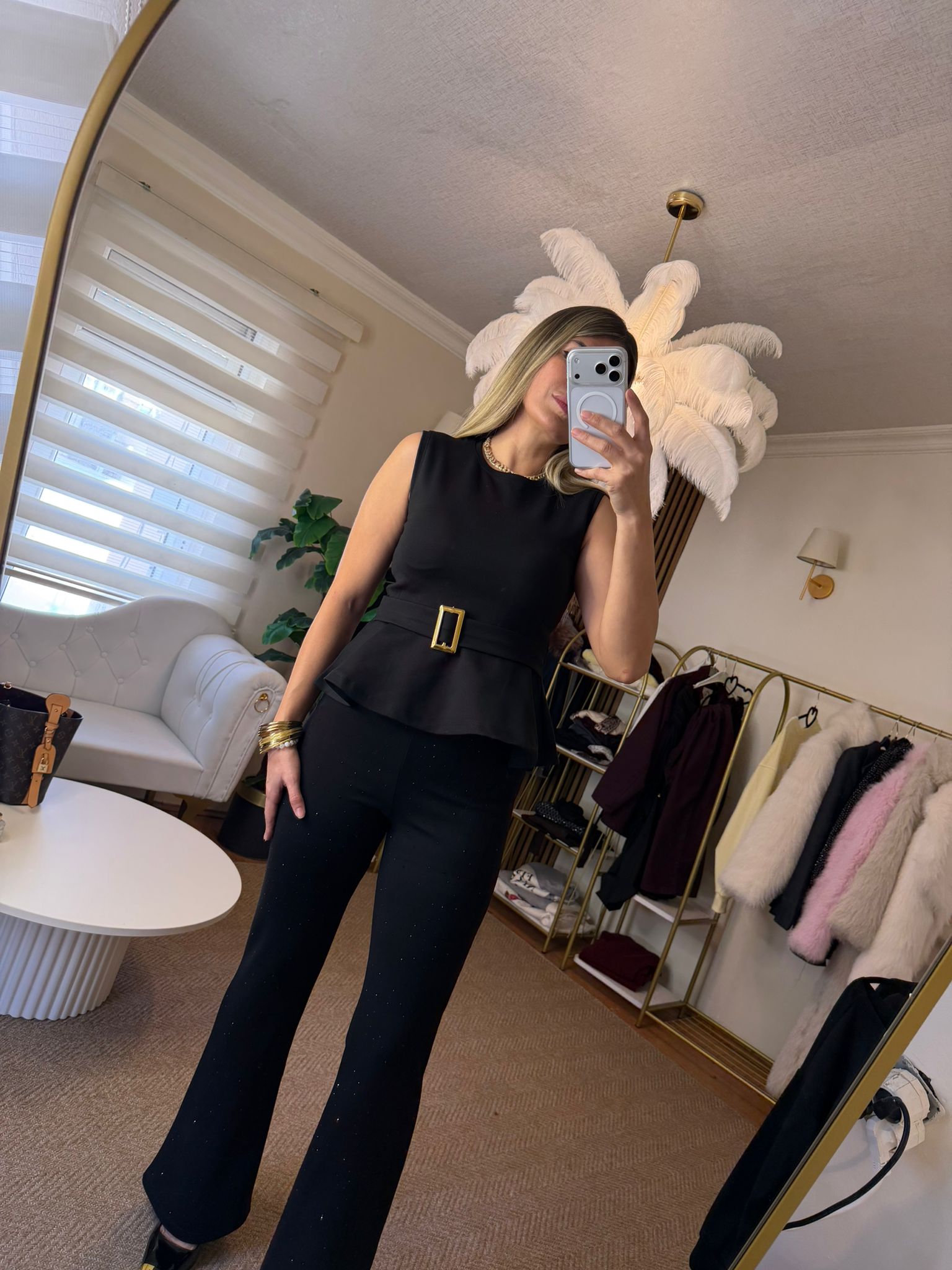 Taşlı Çelik Kumaş Likralı Tayt Pantolon