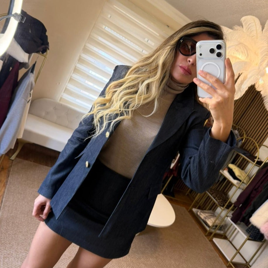 LACİVERT BLAZER CEKET -ETEK TAKIM