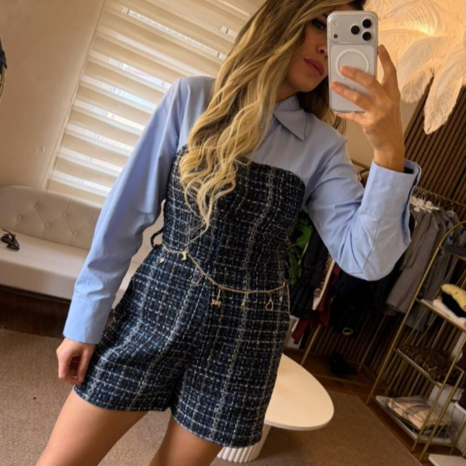 MAVİ GÖMLEKLİ ŞORT TULUM