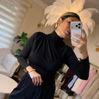 SANDY KUMAŞ DRAPELİ SİYAH BLUZ