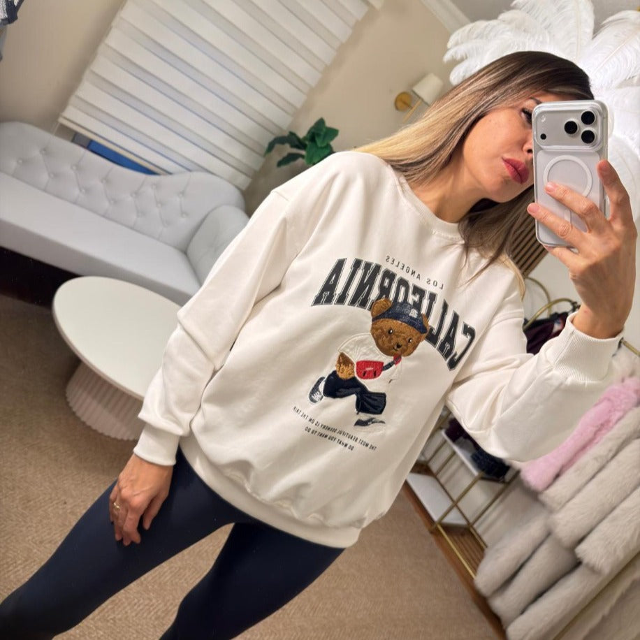 BEYAZ AYICIKLI SWEATSHİRT