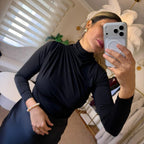 SANDY KUMAŞ DRAPELİ SİYAH BLUZ