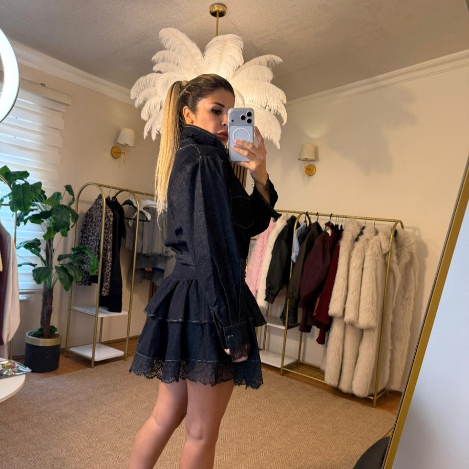 GOLD KEMER DETAYLI KOT ELBİSE