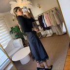 SİYAH SATEN DANTEL DETAYLI ETEK