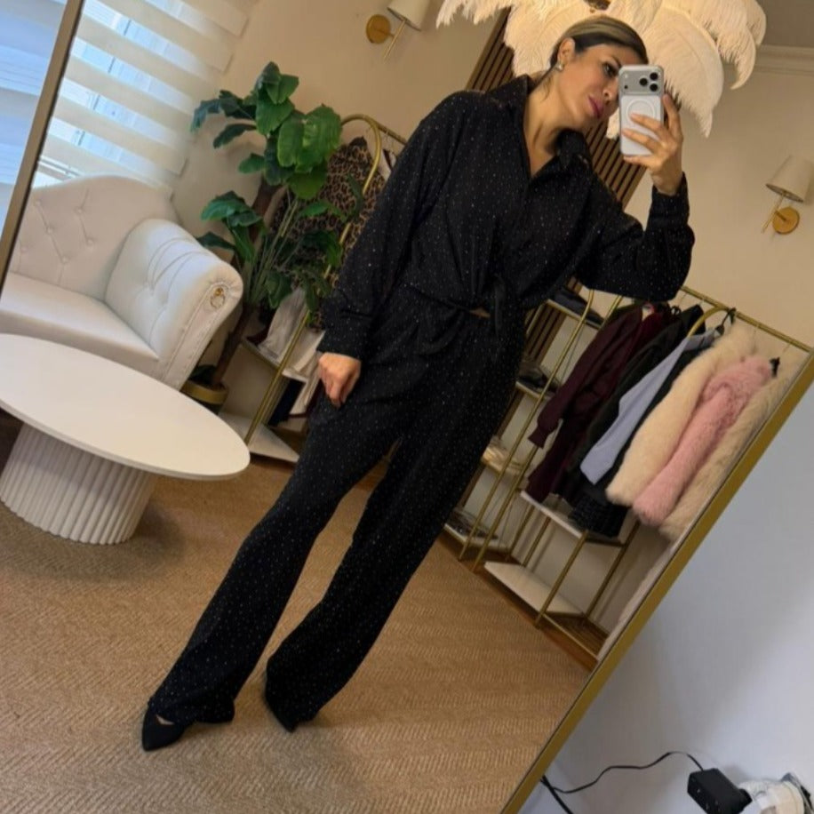 SİYAH TAŞ DETAYLI ALT - ÜST TAKIM