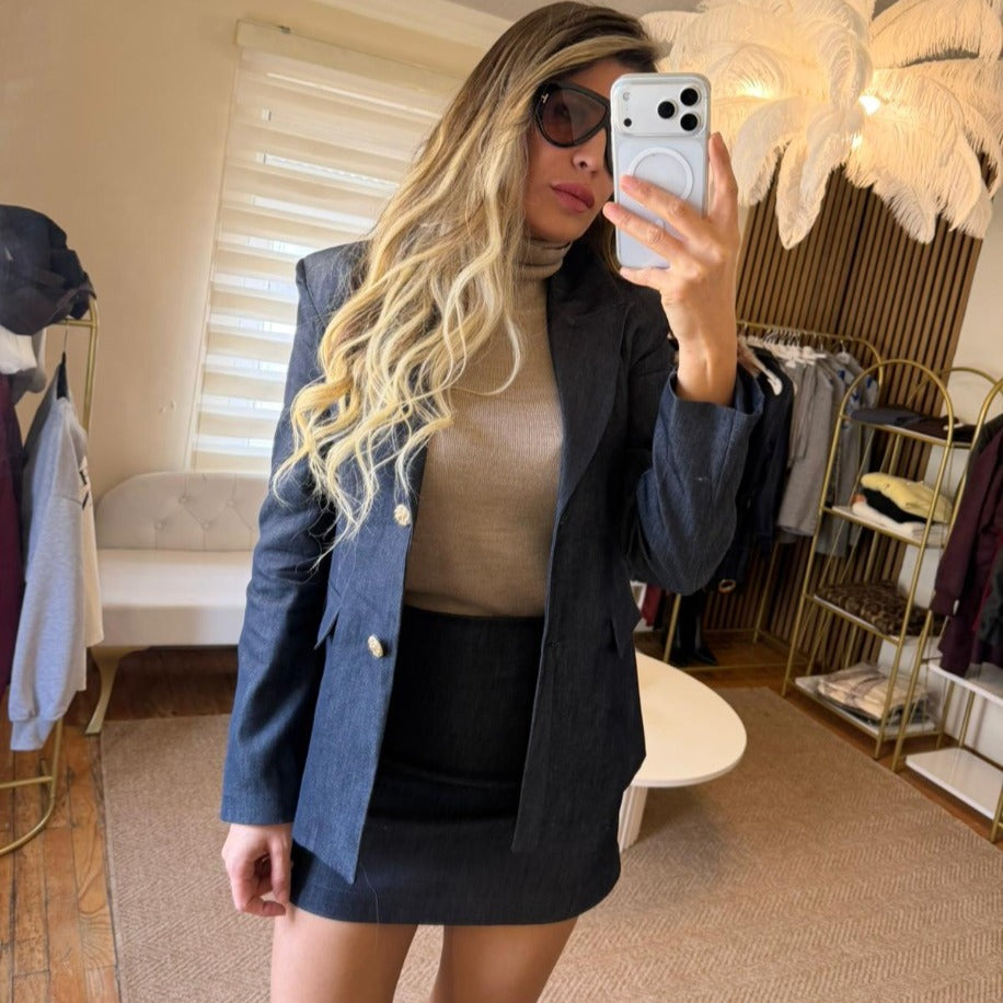 LACİVERT BLAZER CEKET -ETEK TAKIM