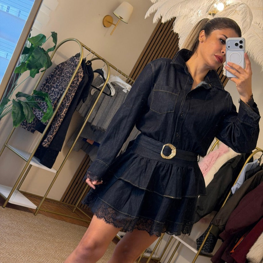 GOLD KEMER DETAYLI KOT ELBİSE