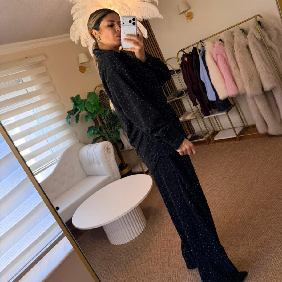 SİYAH TAŞ DETAYLI ALT - ÜST TAKIM